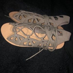 Olive/grey wrap around sandals